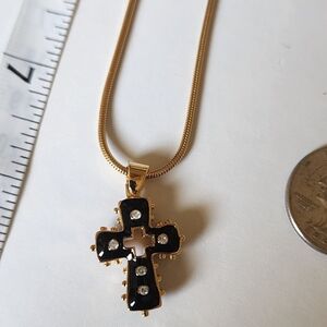 Exclusive St. John Gold and Black Cross Pendant Necklace